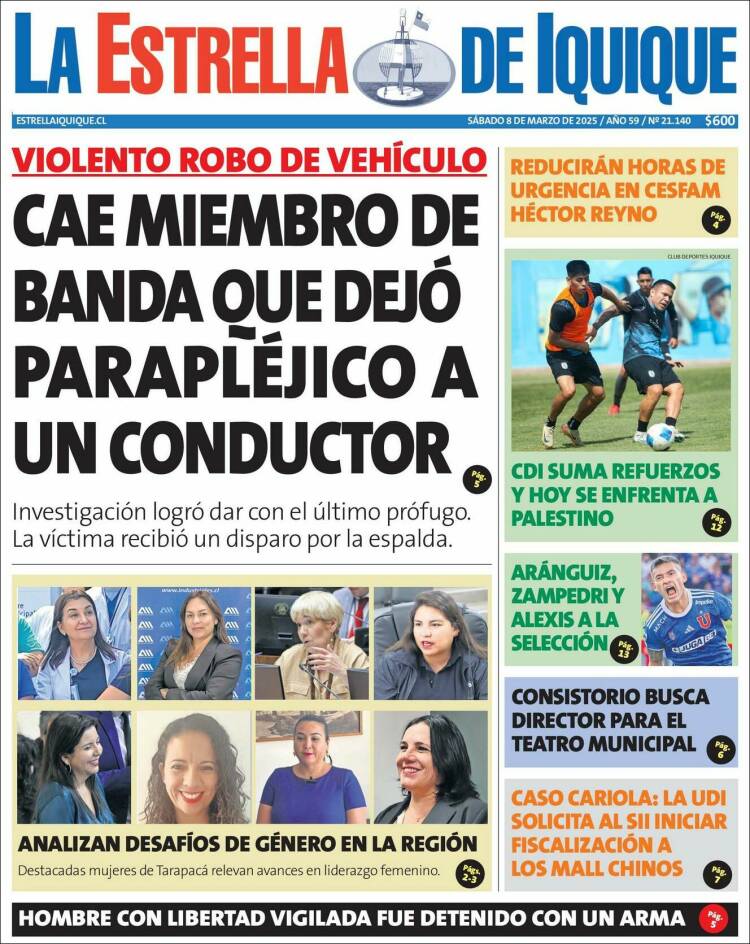 Portada de La Estrella de Iquique (Chile)