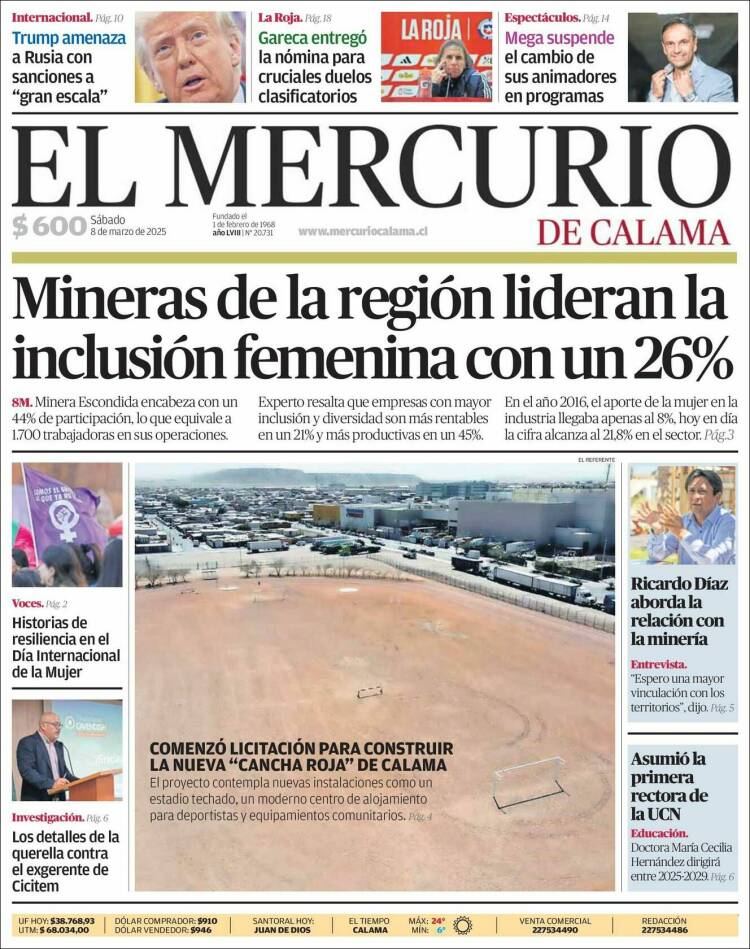 Portada de El Mercurio - Calama (Chile)