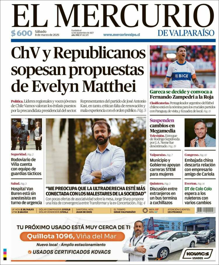 Portada de Mercurio de Valparaiso (Chile)