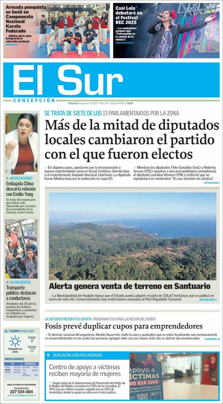 Portada de El Sur (Chile)