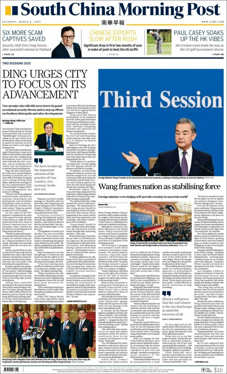 Portada de South China Morning Post (China)