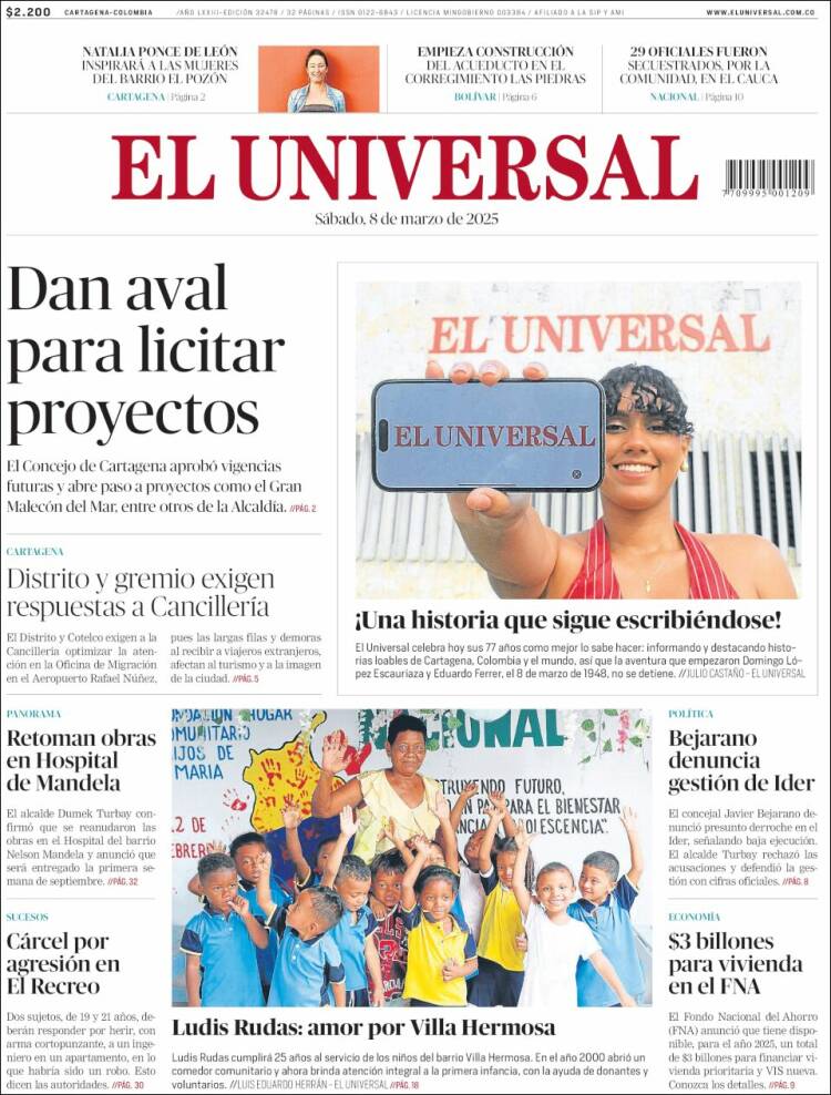 Portada de El Universal (Colombia)