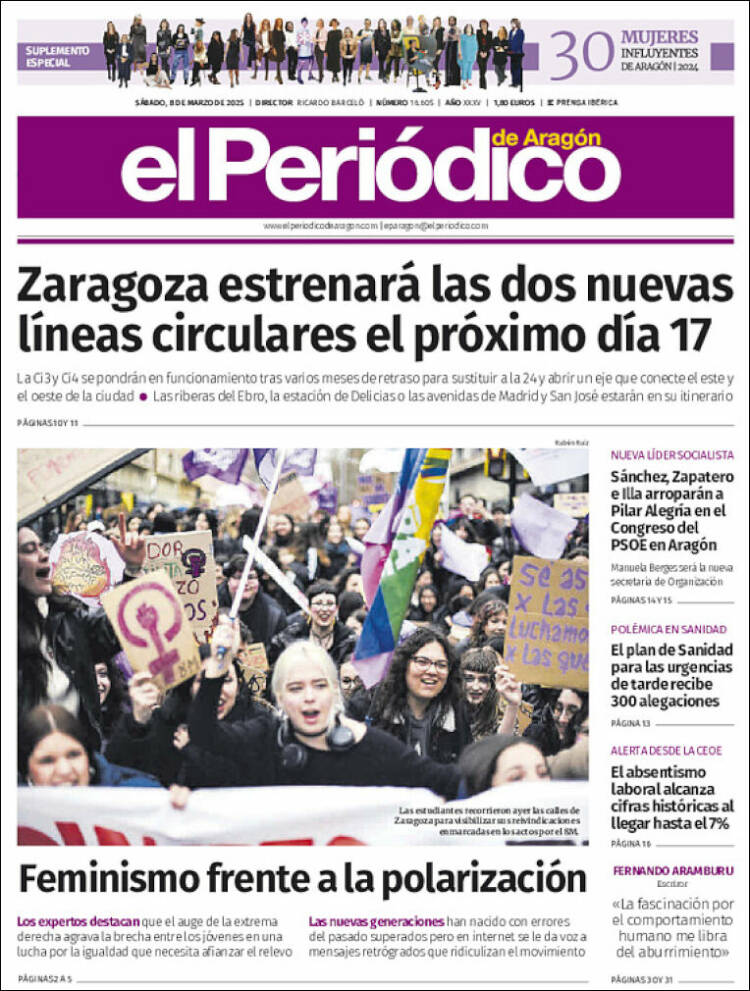 Portada de El Periódico de Aragón (España)