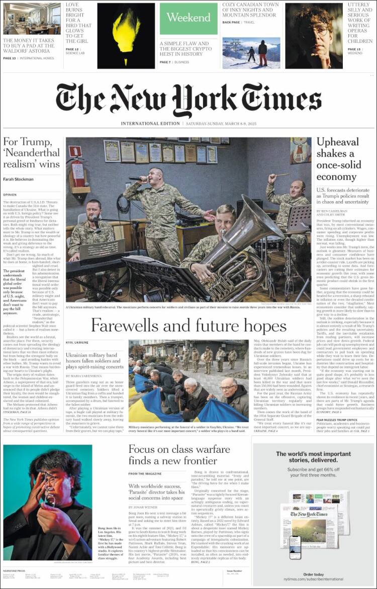 Portada de International New York Times (Europa)