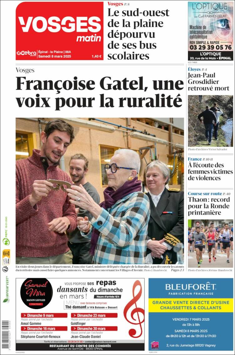 Portada de Vosges Matin (Francia)