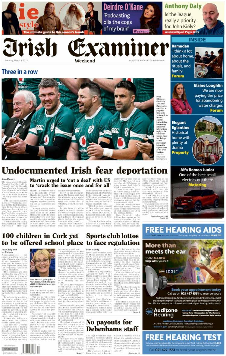 Portada de Irish Examiner (Irlanda)