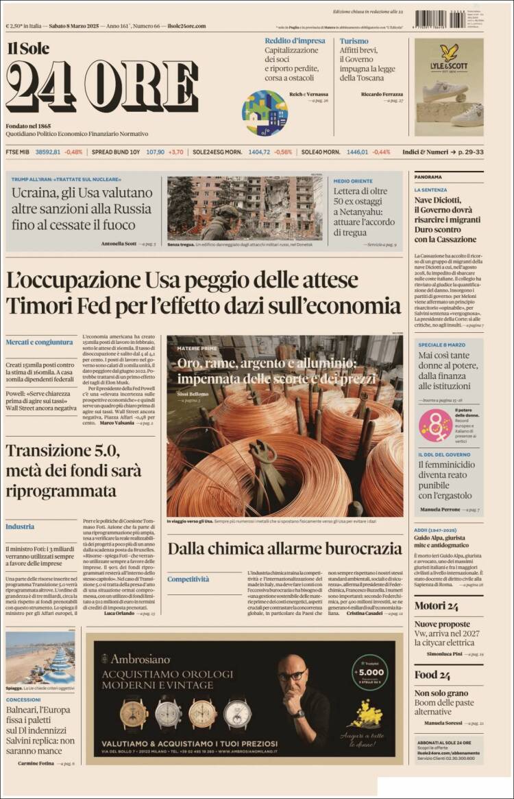 Portada de Il Sole 24 ORE (Italia)