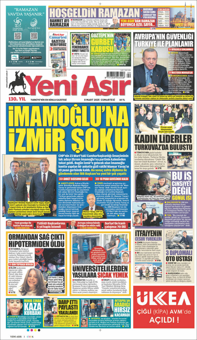 Portada de Yeni Asır (Turqu&iacute;a)
