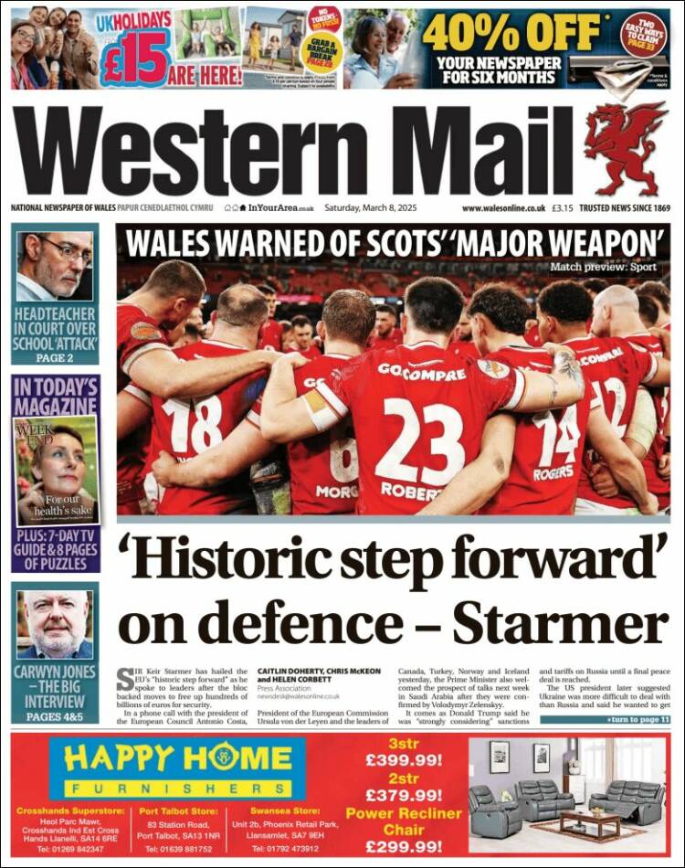 Portada de Western Mail (Reino Unido)