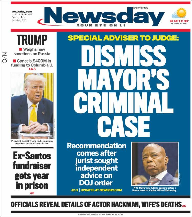 Portada de Newsday (USA)