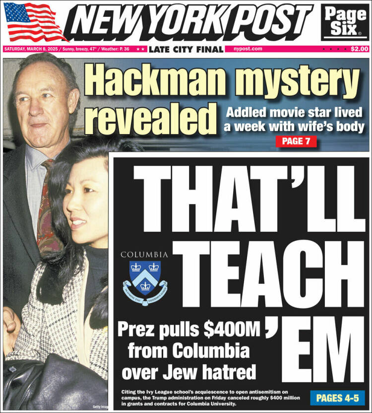 Portada de New York Post (USA)