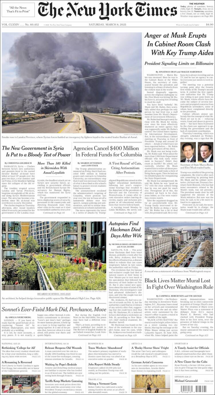 Portada de New York Times (USA)