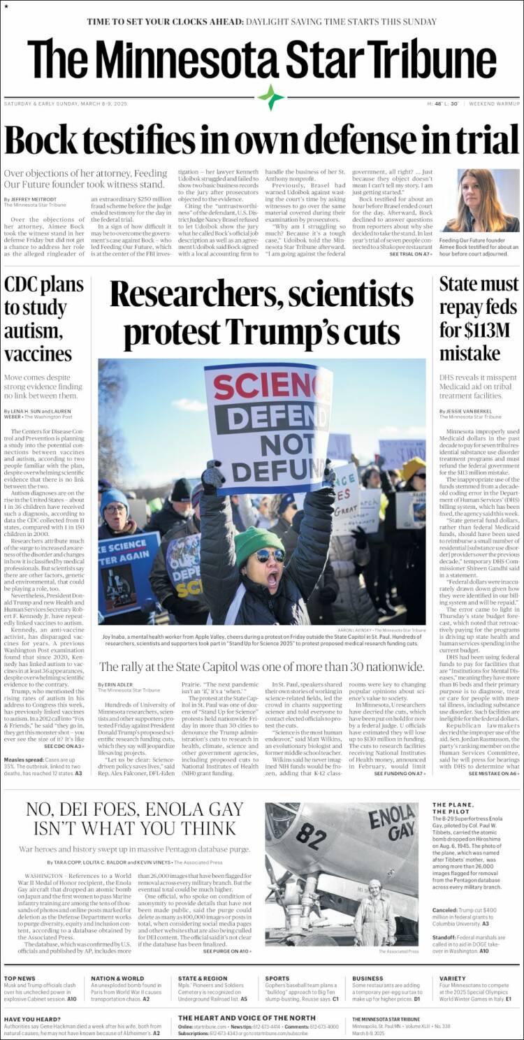 Portada de Star Tribune (USA)