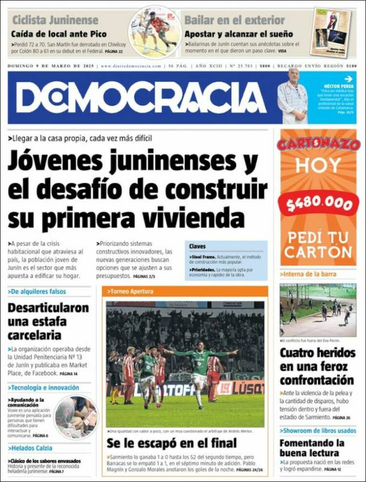 Portada de Diario Democracia (Argentina)