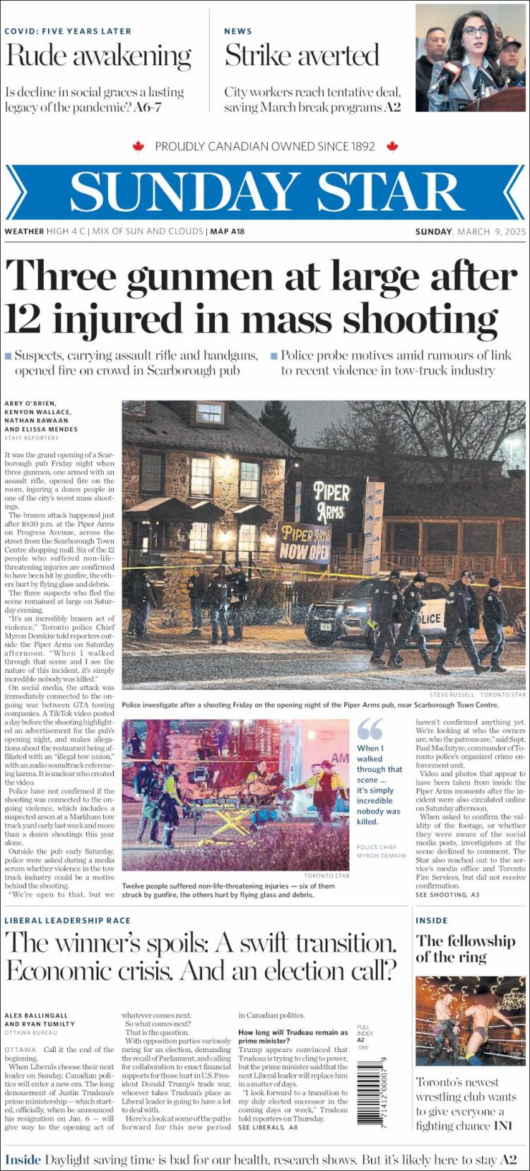 Portada de The Toronto Star (Canadá)