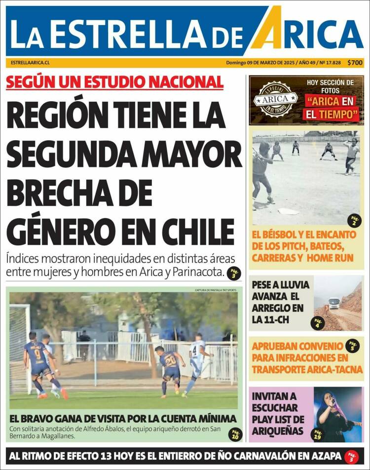 Portada de La Estrella de Arica (Chile)