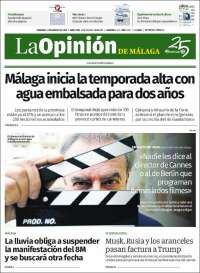 Portada de La Opinión de Málaga (España)