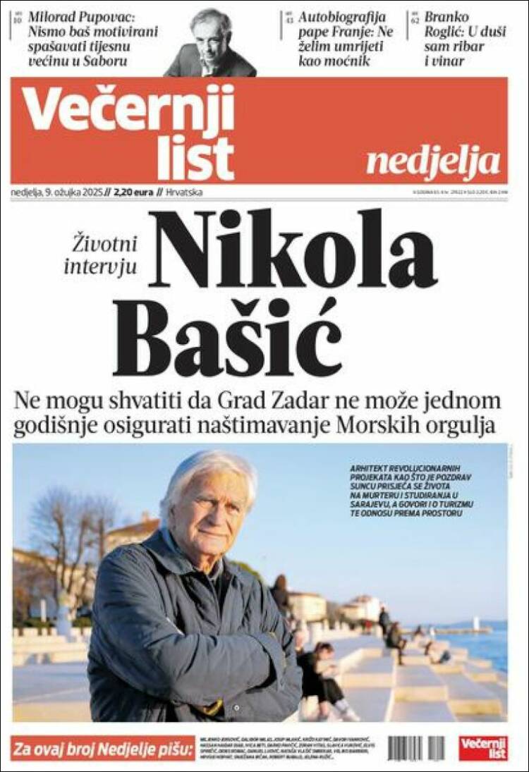 Portada de Večernji (Croacia)