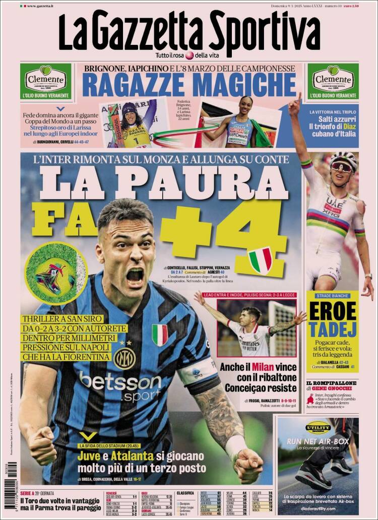 Portada de La Gazzetta dello Sport (Italia)