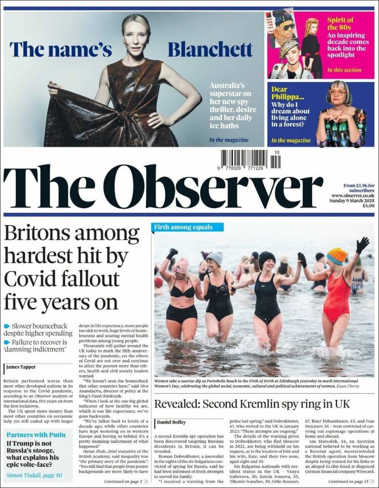 Portada de The Observer (Reino Unido)