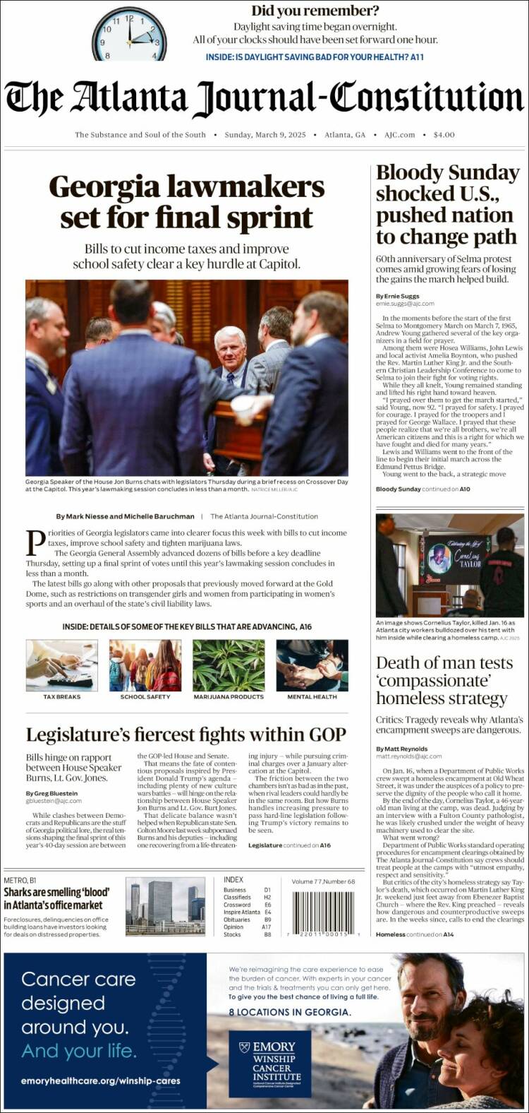 Portada de The Atlanta Journal-Constitution (USA)