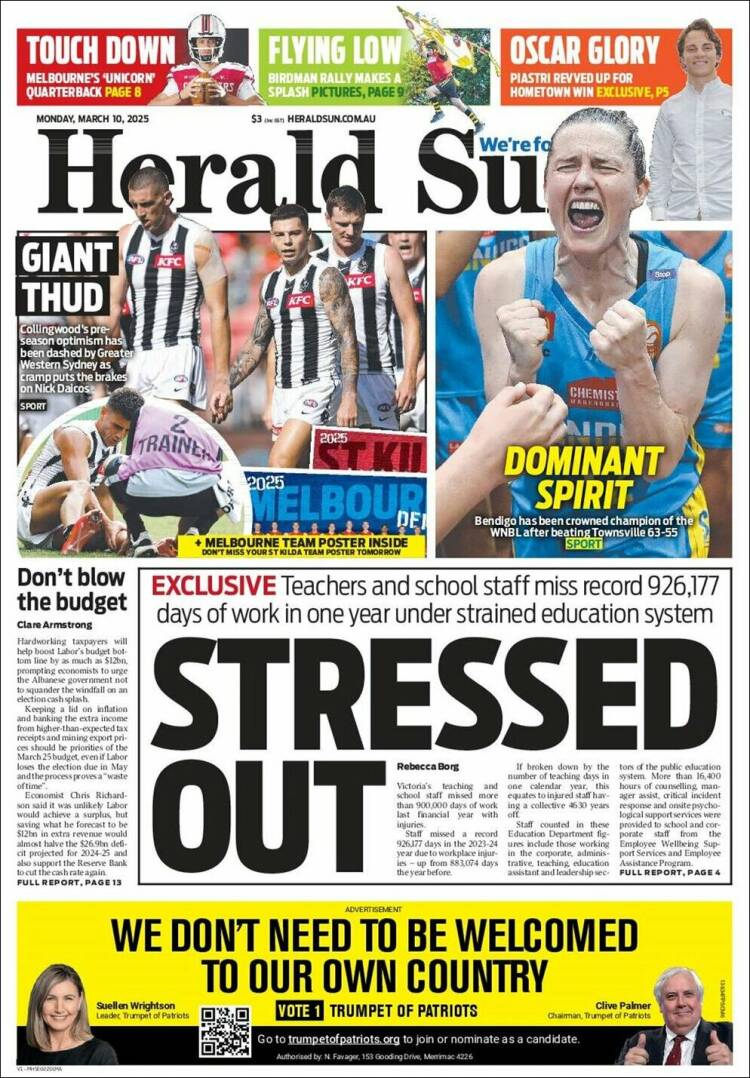 Portada de Herald Sun (Australia)