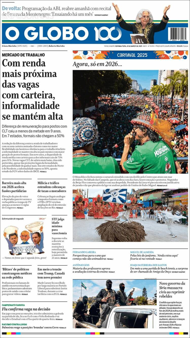 Portada de O Globo (Brasil)