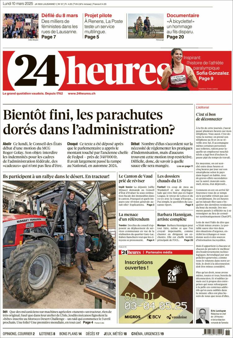 Portada de 24 Heures (Suiza)