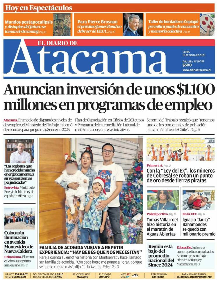 Portada de Diario de Atacama (Chile)