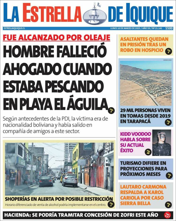 Portada de La Estrella de Iquique (Chile)