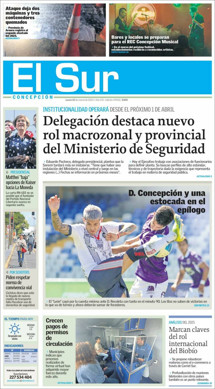 Portada de El Sur (Chile)