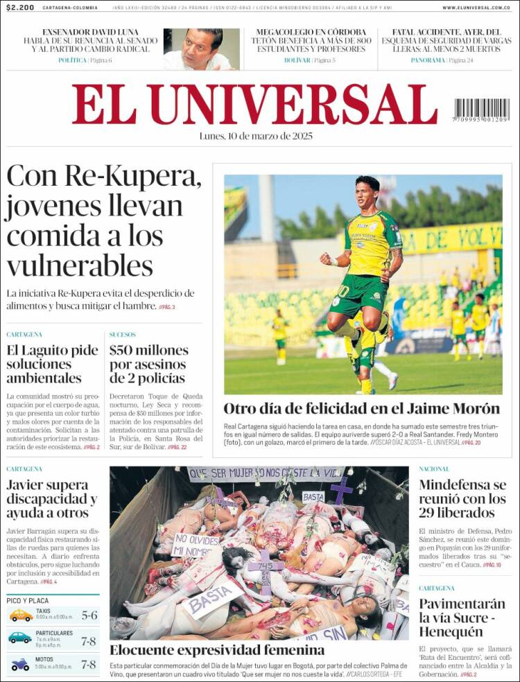 Portada de El Universal (Colombia)