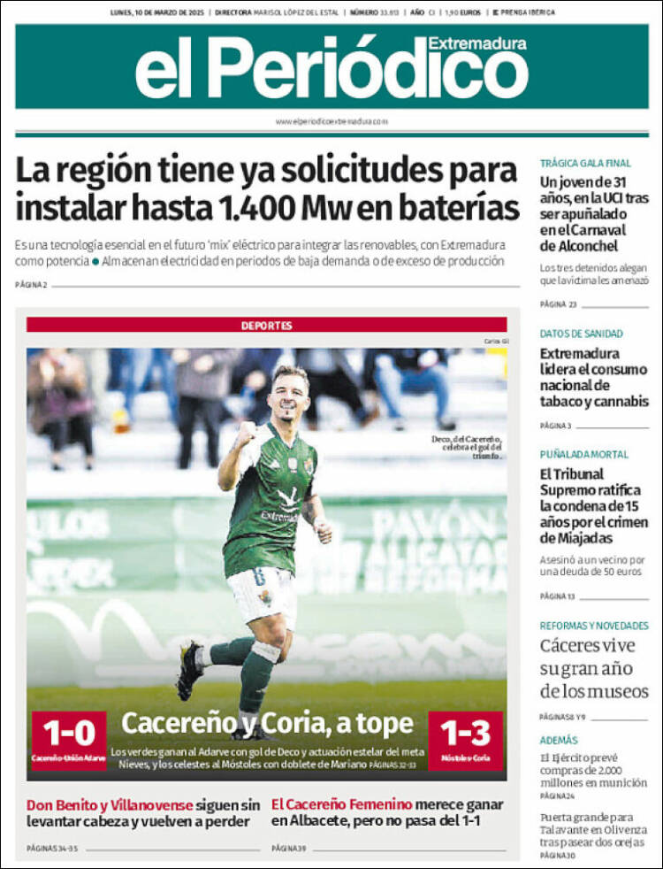 Portada de El Periódico de Extremadura (España)