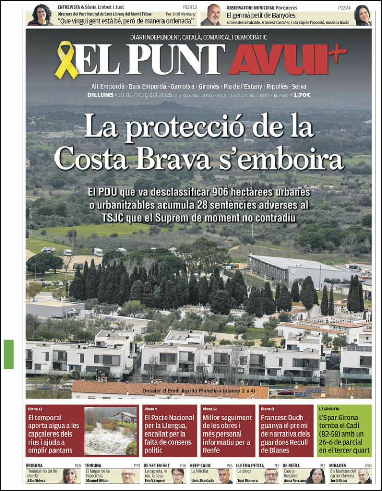 Portada de El Punt Avui - Girona (España)