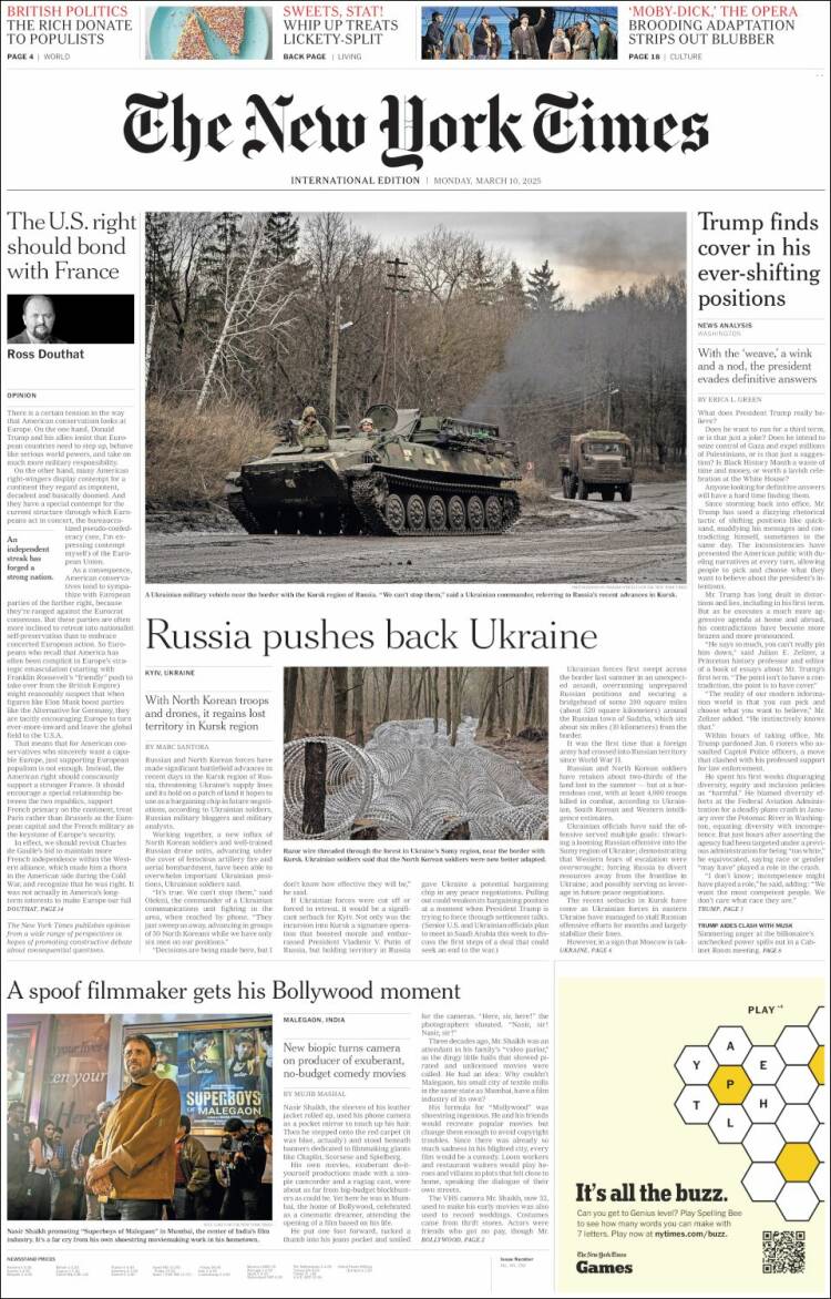 Portada de International New York Times (Europa)