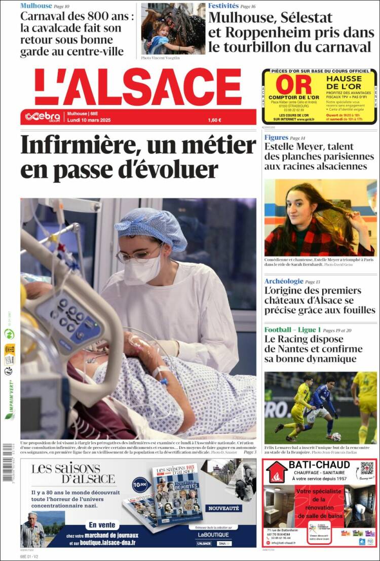 Portada de Journal L'Alsace (Francia)
