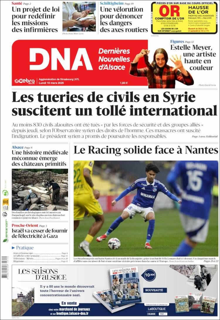 Portada de Les Dernières Nouvelles d'Alsace (Francia)