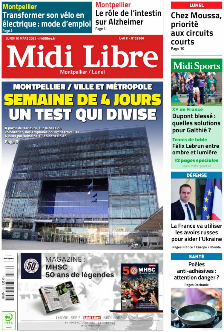 Portada de Midi Libre (Francia)