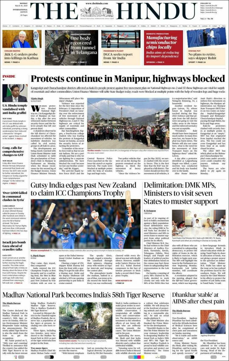 Portada de The Hindu (India)