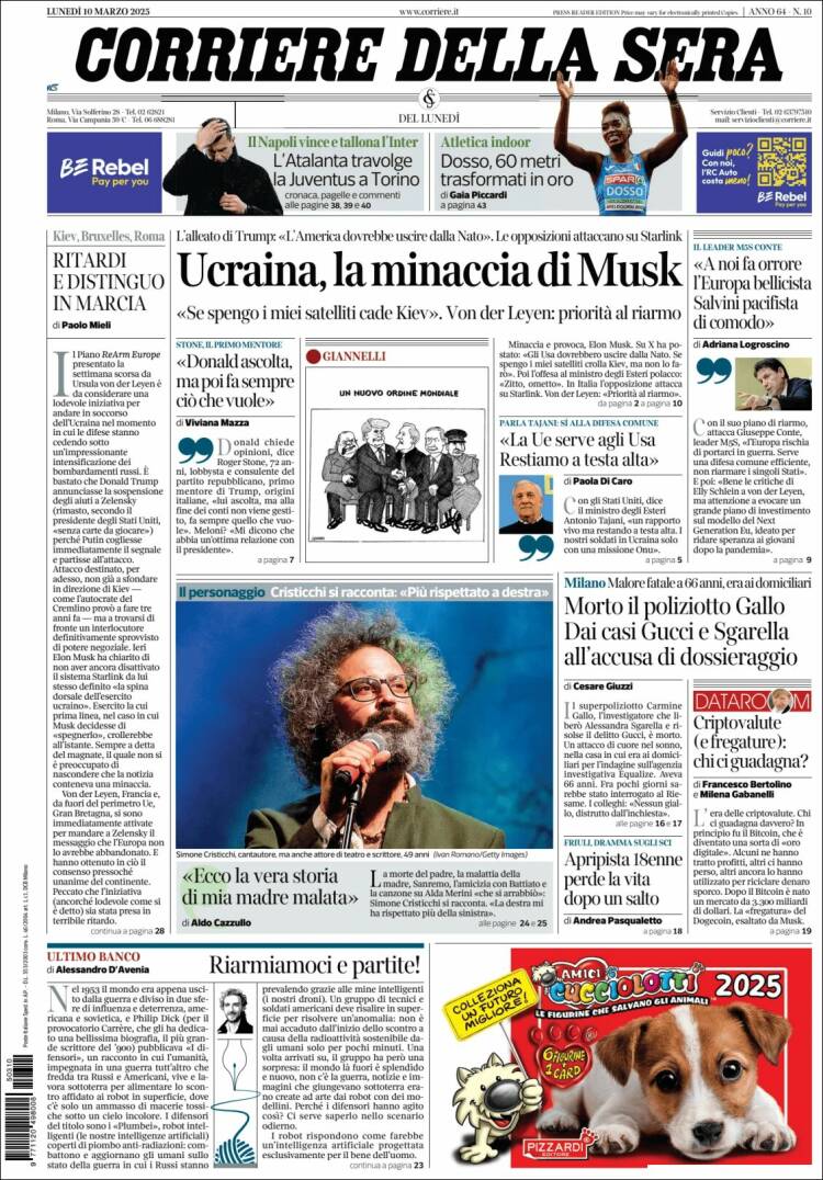 Portada de Corriere della Sera (Italia)