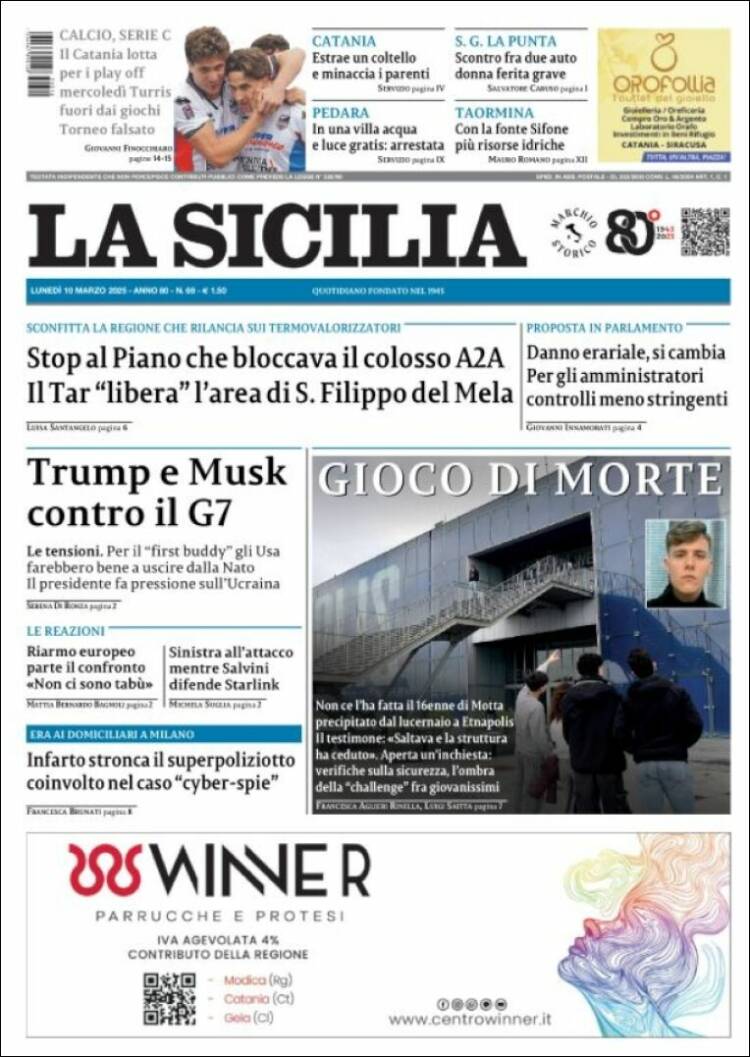 Portada de La Sicilia (Italia)