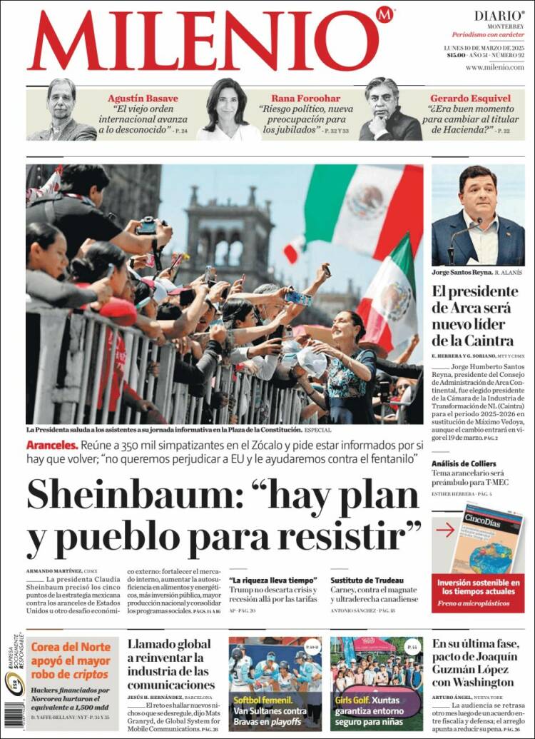 Portada de Milenio de Monterrey (México)