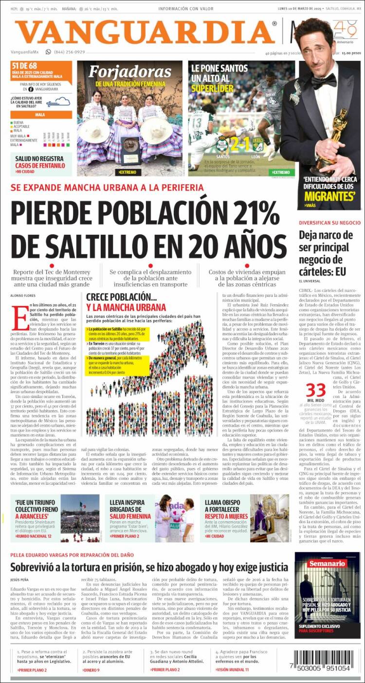 Portada de Vanguardia (Mexico)