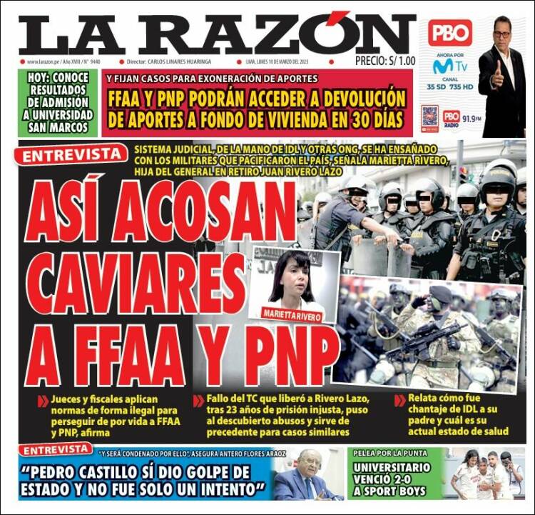 Portada de La Razón (Perú)