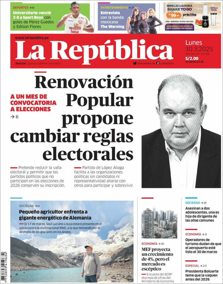 Portada de La Republica (Perú)