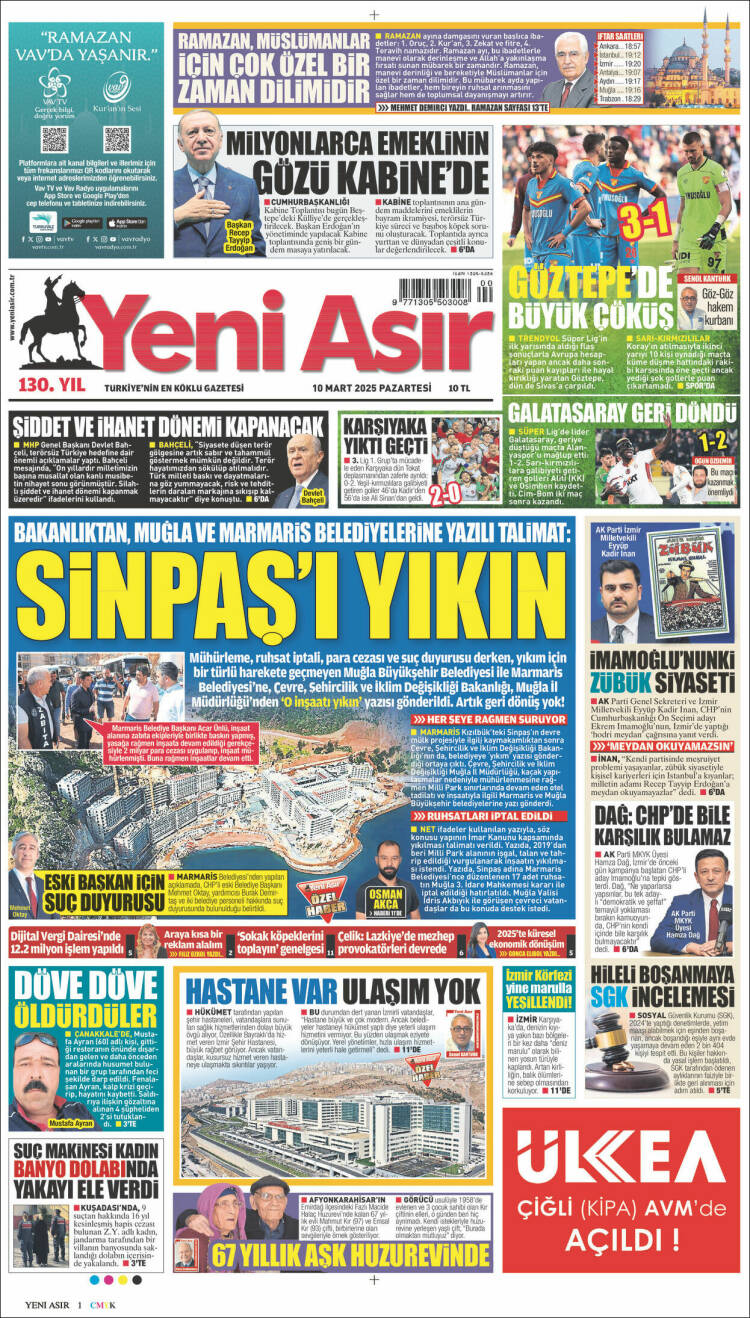 Portada de Yeni Asır (Turqu&iacute;a)