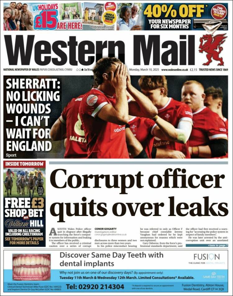 Portada de Western Mail (Reino Unido)