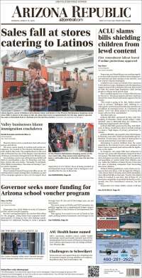 Portada de Arizona Republic News (USA)