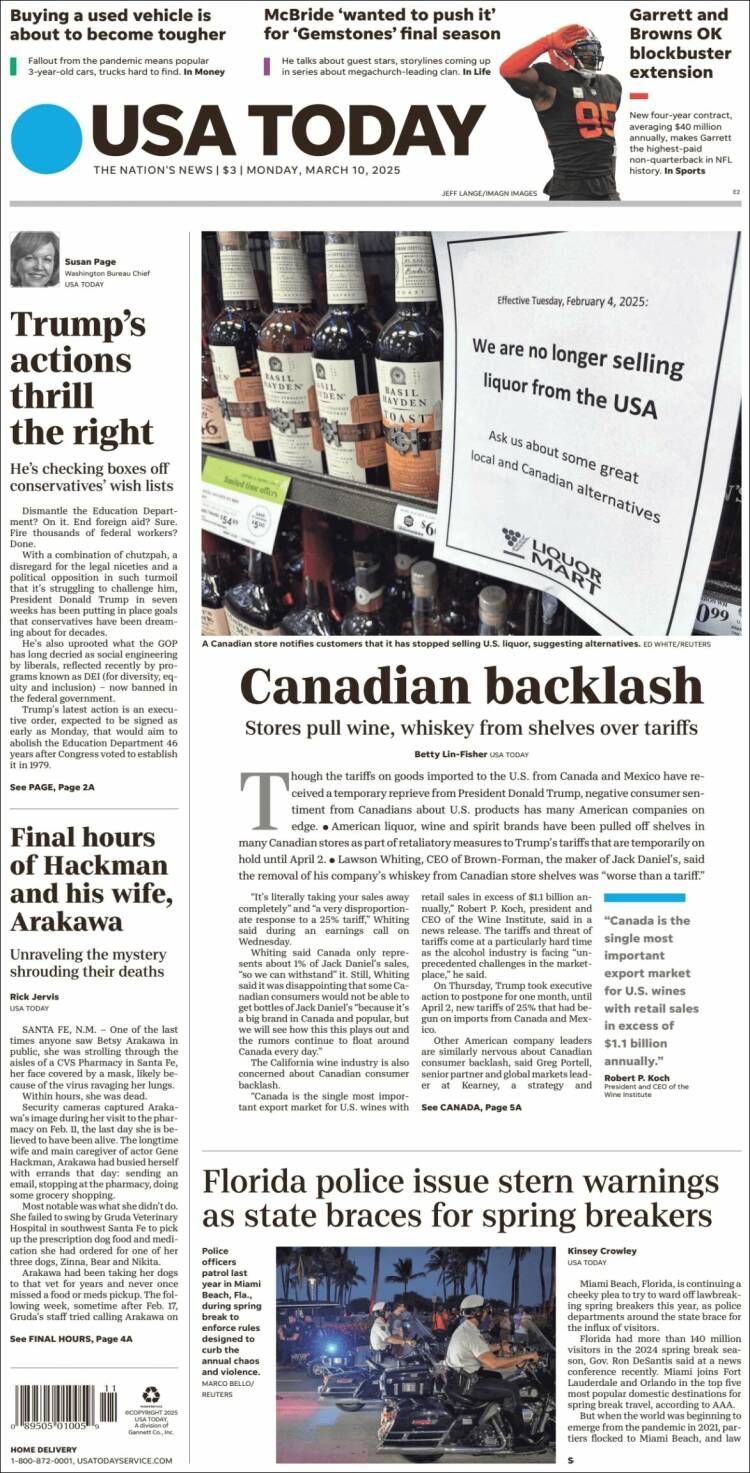 Portada de USA Today (USA)