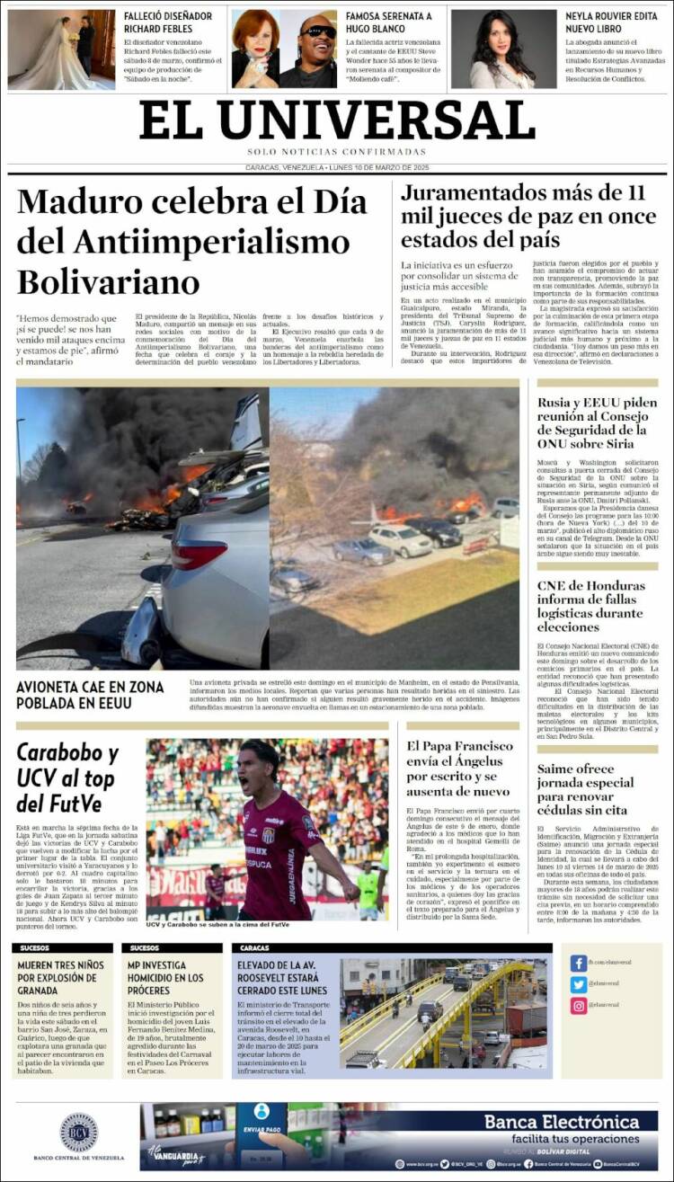Portada de Universal (Venezuela)